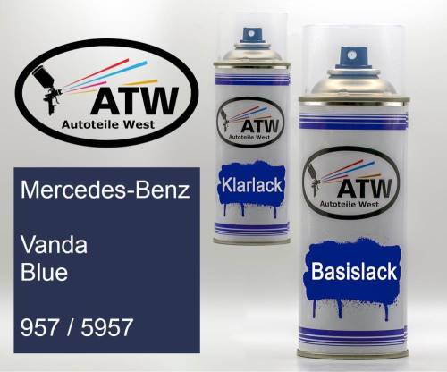 Mercedes-Benz, Vanda Blue, 957 / 5957: 400ml Sprühdose + 400ml Klarlack - Set, von ATW Autoteile West.